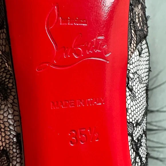 🌺CHRISTIAN LOUBOUTIN 👠 Pink Satin And Black Lace Platform Pump Size: 35.5 - Picture 13 of 13